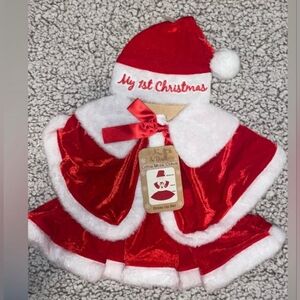 NWT CHRISTMAS SET UP TO 12M MY LITTLE CLAUS, SANTA  HAT, SHAWL  SKIRT